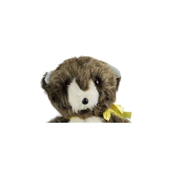 Teddy Bear Plush Brown Cream Furry Yellow Bow Fuzzy Loveable Stuffed Animal - Picture 6 of 9